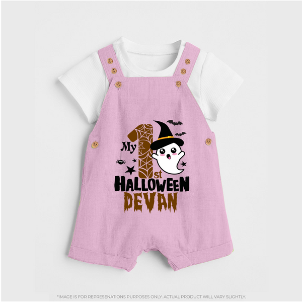 My First Halloween Ghost Moon Print Baby Dungaree  - BABY PINK - 0 - 5 Months Old (Chest 18")