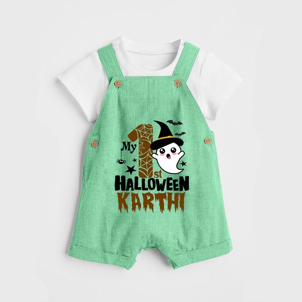 My First Trick or Treat Dungaree Set | Personalized Baby Outfit for Little Ghouls - GREEN - 0 - 5 Months Old (Chest 18")