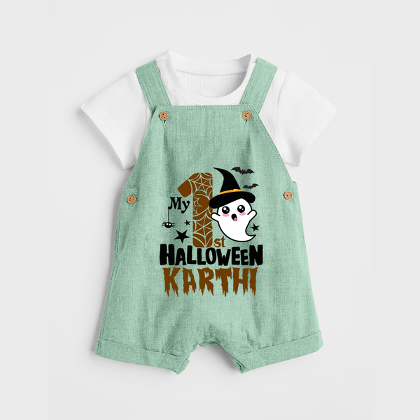 My First Trick or Treat Dungaree Set | Personalized Baby Outfit for Little Ghouls - MINT GREEN - 0 - 5 Months Old (Chest 18")
