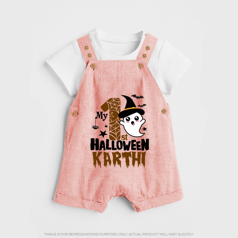 My First Trick or Treat Dungaree Set | Personalized Baby Outfit for Little Ghouls - PEACH - 0 - 5 Months Old (Chest 18")