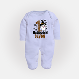 My First Halloween Ghost Moon Print Baby Full Body Suit  - BABY BLUE - New Born (Chest 7.5")