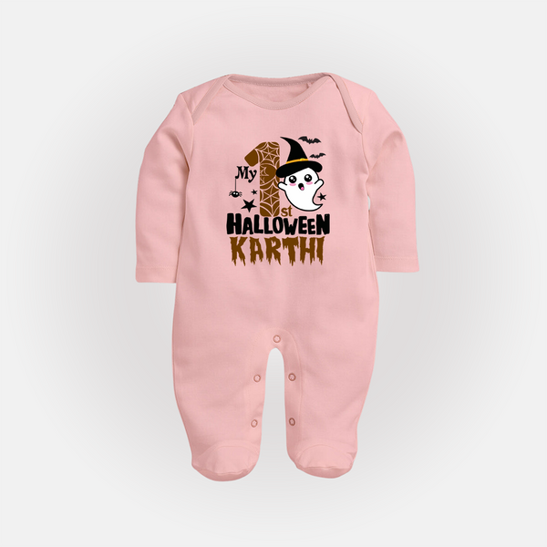 My First Trick or Treat Sleep Suit | Personalized Baby Outfit for Little Ghouls - BABY PINK - New Born (Chest 7.5")