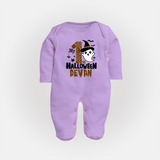 My First Halloween Ghost Moon Print Baby Full Body Suit  - LILAC - New Born (Chest 7.5")