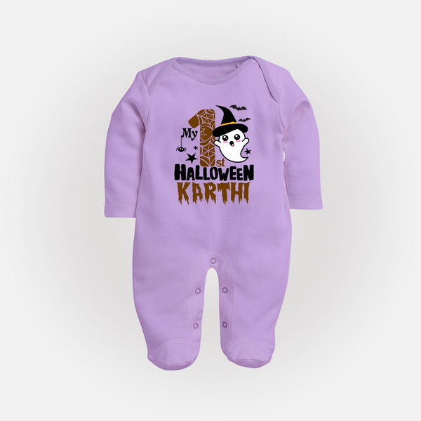 My First Trick or Treat Sleep Suit | Personalized Baby Outfit for Little Ghouls - LILAC - New Born (Chest 7.5")
