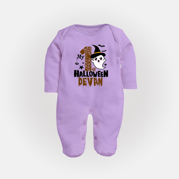 My First Halloween Ghost Moon Print Baby Full Body Suit  - LILAC - New Born (Chest 7.5")
