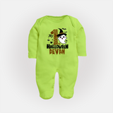 My First Halloween Ghost Moon Print Baby Full Body Suit  - LIME GREEN - New Born (Chest 7.5")