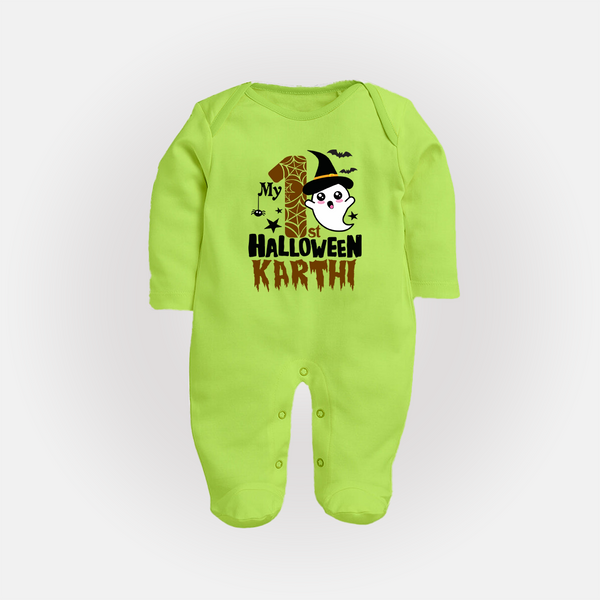 My First Trick or Treat Sleep Suit | Personalized Baby Outfit for Little Ghouls - LIME GREEN - New Born (Chest 7.5")