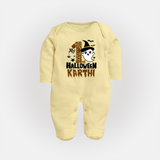 My First Trick or Treat Sleep Suit | Personalized Baby Outfit for Little Ghouls - PASTEL YELLOW - New Born (Chest 7.5")