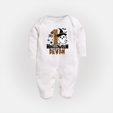 My First Halloween Ghost Moon Print Baby Full Body Suit  - WHITE - New Born (Chest 7.5")
