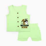 My First Halloween Ghost Moon Print Baby Jabla Set  - PASTEL GREEN - 0 - 3 Months Old (Chest 9.8")