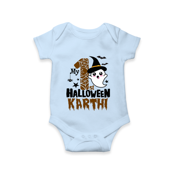 My First Trick or Treat Romper | Personalized Baby Outfit for Little Ghouls - BABY BLUE - New Born (Chest 14")
