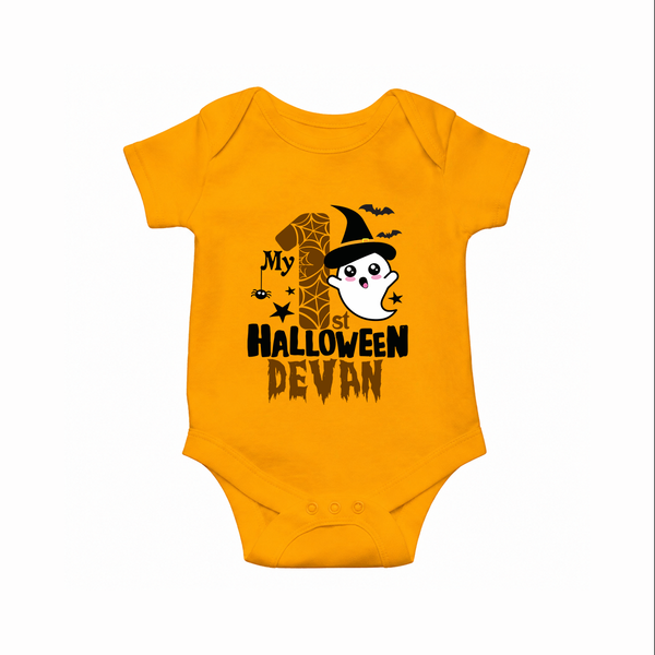 My First Halloween Ghost Moon Print Baby Romper   - CHROME YELLOW - New Born (Chest 14")