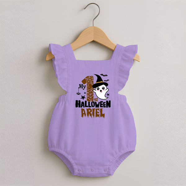 My First Trick or Treat Romper Frock | Personalized Baby Outfit for Little Ghouls - LILAC - 0 - 3 Months Old (Chest 19")