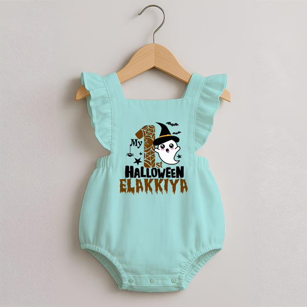 My First Halloween Ghost Moon Print Baby Romper Frock  - MINT GREEN - 0 - 3 Months Old (Chest 19")