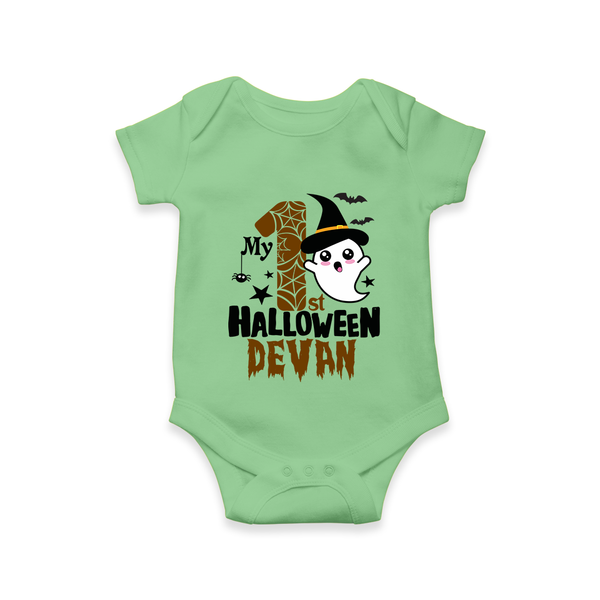 My First Halloween Ghost Moon Print Baby Romper   - GREEN - New Born (Chest 14")