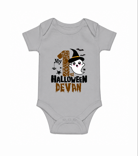 My First Halloween Ghost Moon Print Baby Romper   - GREY - New Born (Chest 14")