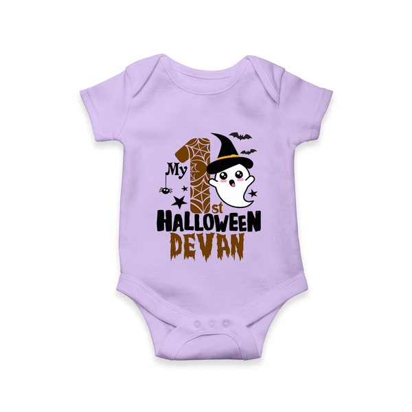 My First Halloween Ghost Moon Print Baby Romper   - LILAC - New Born (Chest 14")