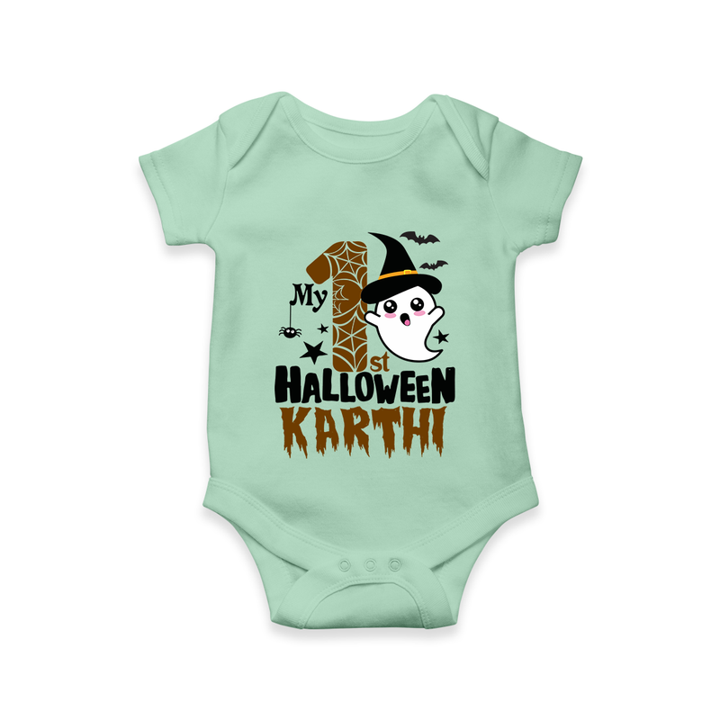 My First Trick or Treat Romper | Personalized Baby Outfit for Little Ghouls - MINT GREEN - New Born (Chest 14")