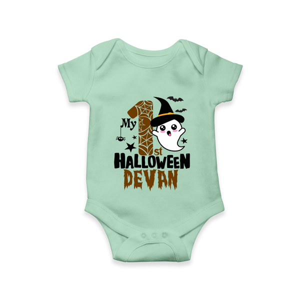 My First Halloween Ghost Moon Print Baby Romper   - MINT GREEN - New Born (Chest 14")