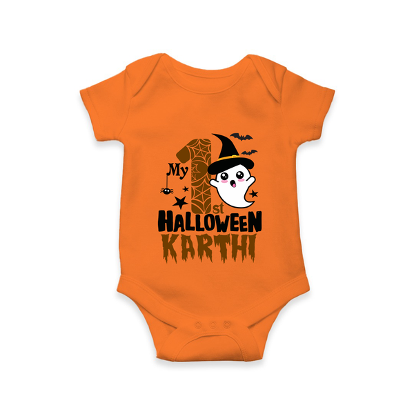 My First Trick or Treat Romper | Personalized Baby Outfit for Little Ghouls - ORANGE - New Born (Chest 14")