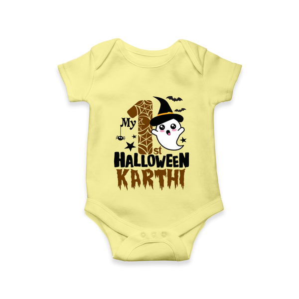My First Trick or Treat Romper | Personalized Baby Outfit for Little Ghouls - PASTEL YELLOW - New Born (Chest 14")