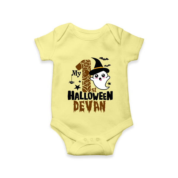 My First Halloween Ghost Moon Print Baby Romper   - PASTEL YELLOW - New Born (Chest 14")
