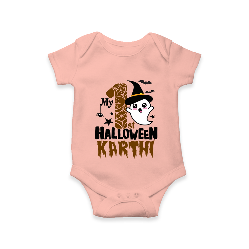 My First Trick or Treat Romper | Personalized Baby Outfit for Little Ghouls - PEACH - New Born (Chest 14")