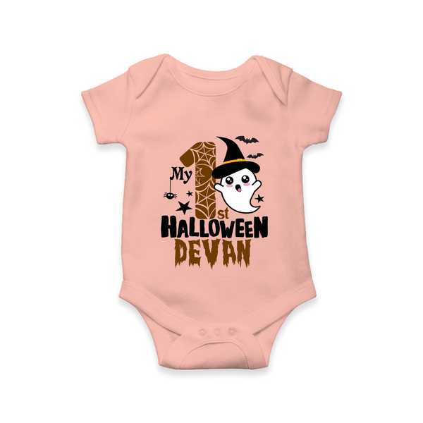 My First Halloween Ghost Moon Print Baby Romper   - PEACH - New Born (Chest 14")
