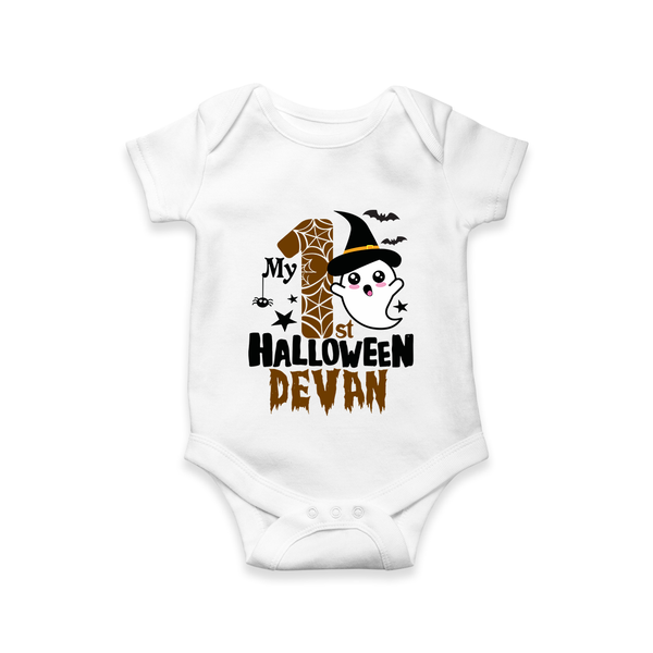 My First Halloween Ghost Moon Print Baby Romper   - WHITE - New Born (Chest 14")