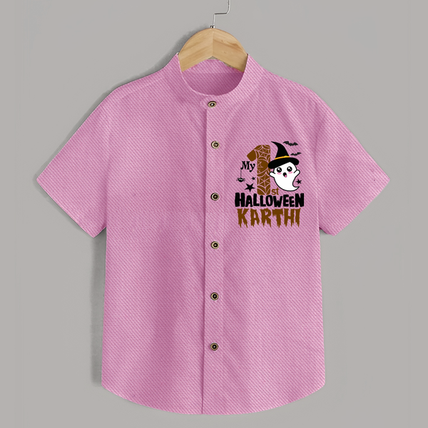 My First Trick or Treat Shirt | Personalized Baby Outfit for Little Ghouls - BABY PINK - 0 - 6 Months Old (Chest 23")