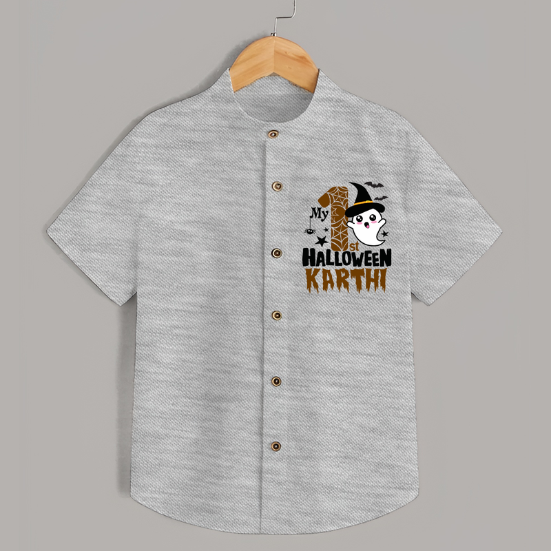 My First Trick or Treat Shirt | Personalized Baby Outfit for Little Ghouls - GREY - 0 - 6 Months Old (Chest 23")