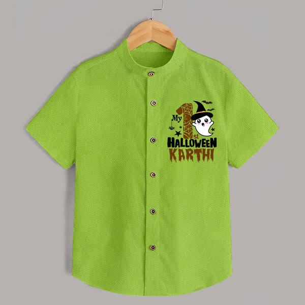 My First Trick or Treat Shirt | Personalized Baby Outfit for Little Ghouls - LIME GREEN - 0 - 6 Months Old (Chest 23")