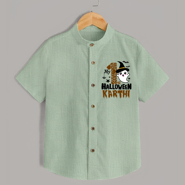 My First Trick or Treat Shirt | Personalized Baby Outfit for Little Ghouls - MINT GREEN - 0 - 6 Months Old (Chest 23")