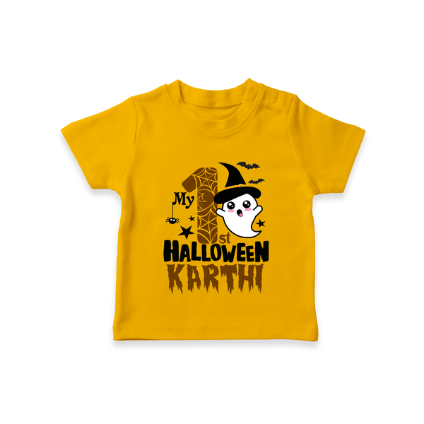 My First Trick or Treat Tshirt | Personalized Baby Outfit for Little Ghouls - CHROME YELLOW - 0-5 Months Old (Chest 17")
