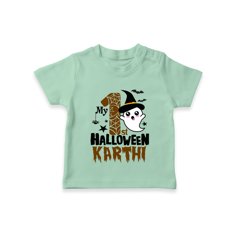 My First Trick or Treat Tshirt | Personalized Baby Outfit for Little Ghouls - MINT GREEN - 0-5 Months Old (Chest 17")