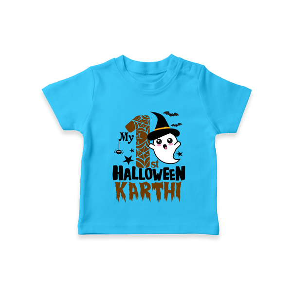 My First Trick or Treat Tshirt | Personalized Baby Outfit for Little Ghouls - SKY BLUE - 0-5 Months Old (Chest 17")