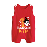 My First Halloween Ghost Moon Print Baby Button Romper  - RED - New Born (Chest 18")