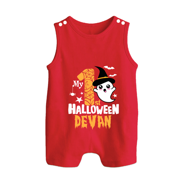 My First Halloween Ghost Moon Print Baby Button Romper  - RED - New Born (Chest 18")