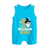 My First Halloween Ghost Moon Print Baby Button Romper  - SKY BLUE - New Born (Chest 18")
