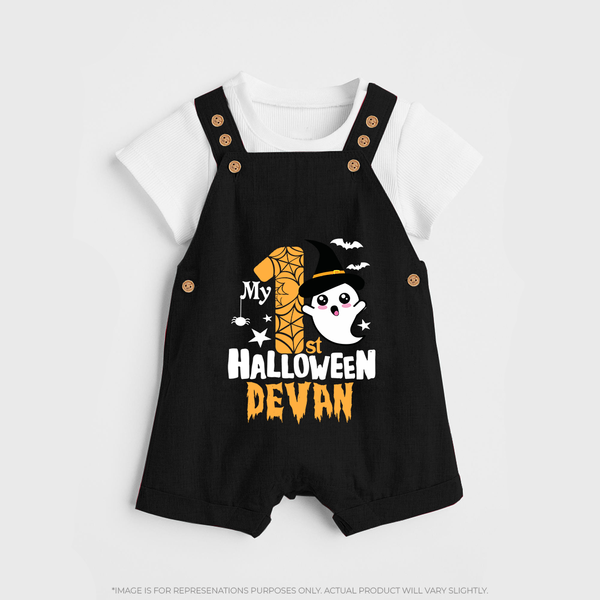 My First Halloween Ghost Moon Print Baby Dungaree  - BLACK - 0 - 5 Months Old (Chest 18")