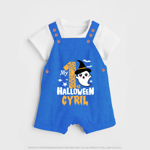 My First Trick or Treat Dungaree Set | Personalized Baby Outfit for Little Ghouls - COBALT BLUE - 0 - 5 Months Old (Chest 18")