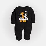 My First Halloween Ghost Moon Print Baby Full Body Suit  - BLACK - New Born (Chest 7.5")