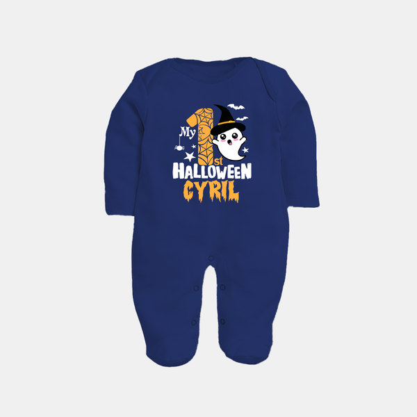 My First Trick or Treat Sleep Suit | Personalized Baby Outfit for Little Ghouls - NAVY BLUE - New Born (Chest 7.5")