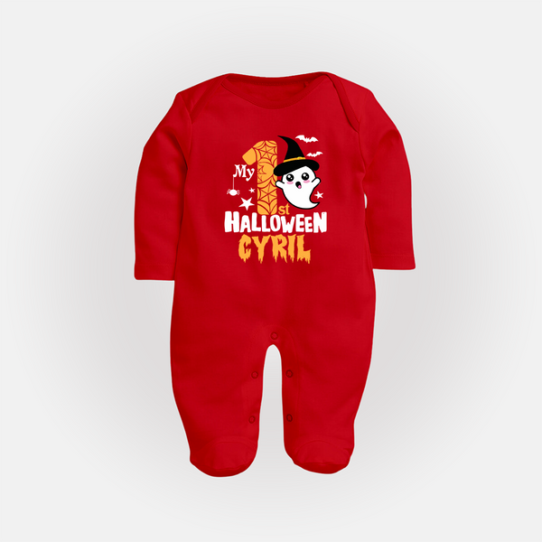 My First Trick or Treat Sleep Suit | Personalized Baby Outfit for Little Ghouls - RED - New Born (Chest 7.5")
