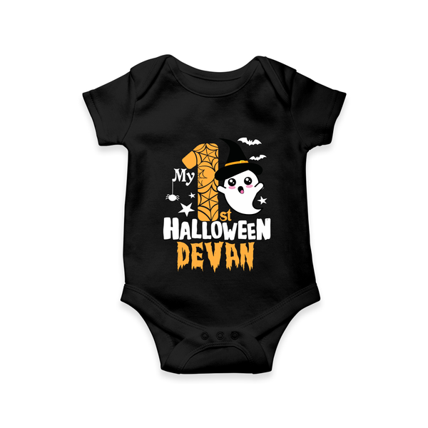 My First Halloween Ghost Moon Print Baby Romper   - BLACK - New Born (Chest 14")