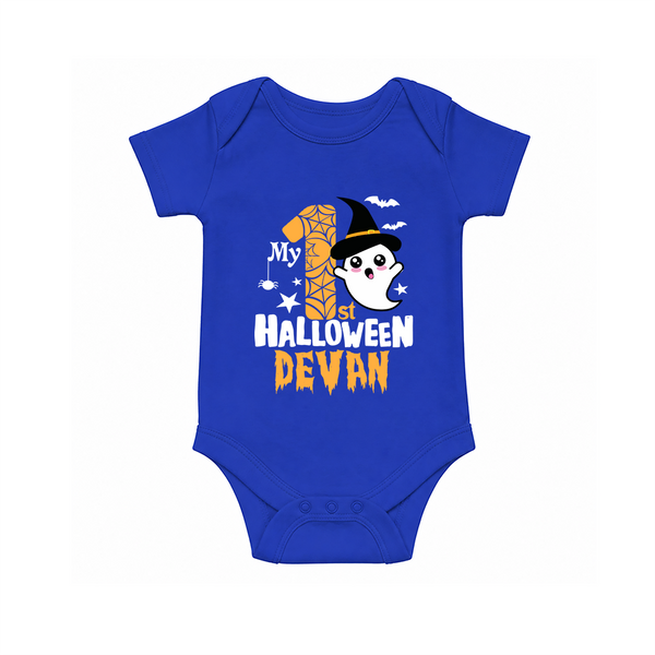 My First Halloween Ghost Moon Print Baby Romper   - COBALT BLUE - New Born (Chest 14")