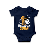 My First Halloween Ghost Moon Print Baby Romper   - NAVY BLUE - New Born (Chest 14")