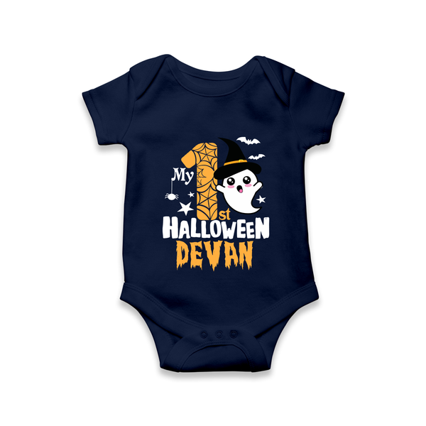 My First Halloween Ghost Moon Print Baby Romper   - NAVY BLUE - New Born (Chest 14")