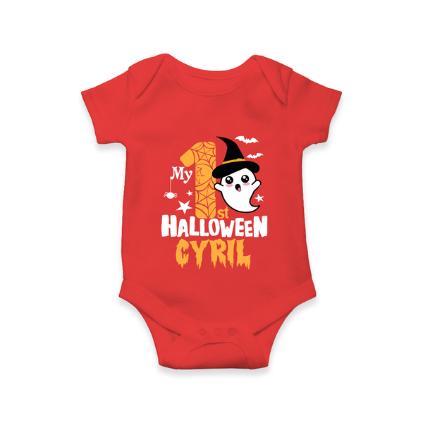 My First Trick or Treat Romper | Personalized Baby Outfit for Little Ghouls - RED - New Born (Chest 14")