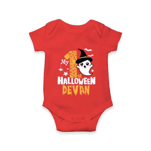 My First Halloween Ghost Moon Print Baby Romper   - RED - New Born (Chest 14")
